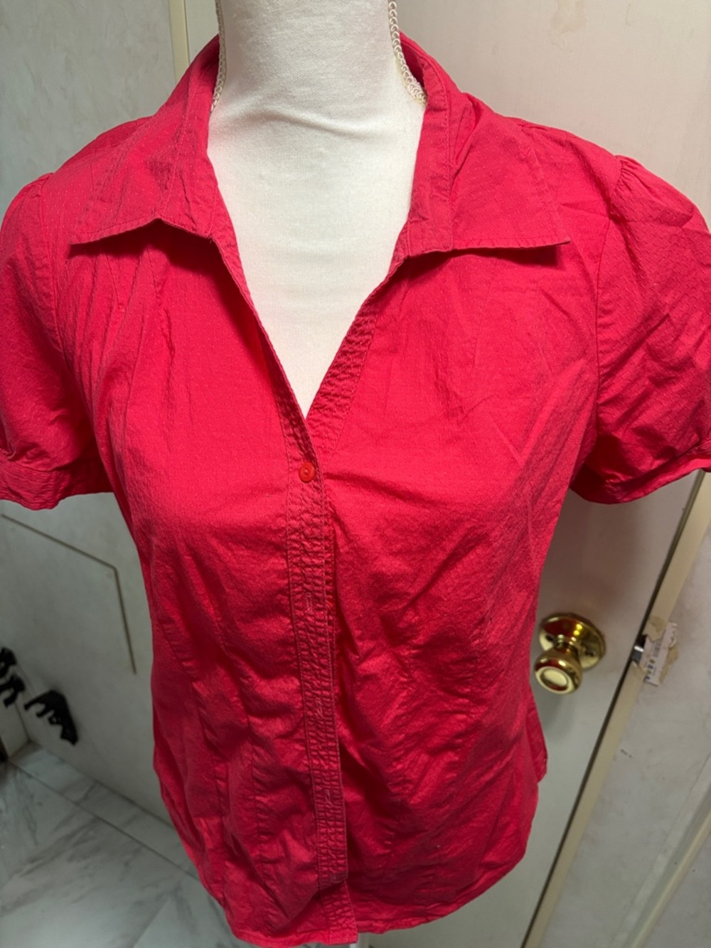 St. John's Bay Bright Pink Short-Sleeve Button-Front Shirt
